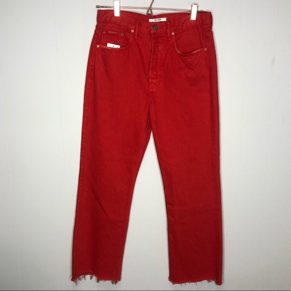 NWT GRLFRD Denim The Linda Pop Crop Jean Red - Picture 1 of 6